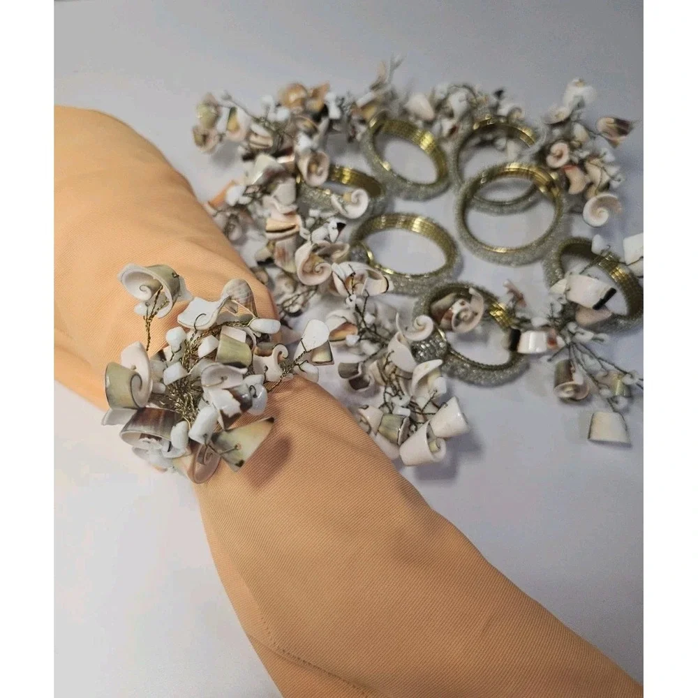 Vintage Pier 1 One Napkin Rings Seashell‎ Cluster Gold Set of 8 STUNNING!
